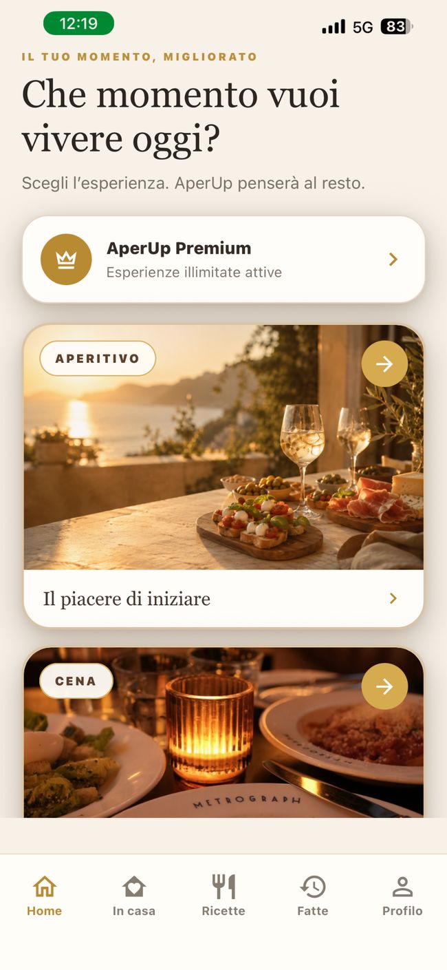 Home AperUp con le esperienze